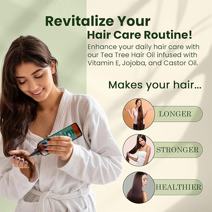 Natural Riches Tea Tree Oil for Hair - Blended with Vitamin E and Castor Oil for Hair Growth - Tea Tree Scalp Treatment for Dry Scalp - Lightweight Scalp Oil for Healthy, Strong Hair - 8 fl oz