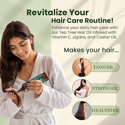 Natural Riches Tea Tree Oil for Hair - Blended with Vitamin E and Castor Oil for Hair Growth - Tea Tree Scalp Treatment for Dry Scalp - Lightweight Scalp Oil for Healthy, Strong Hair - 8 fl oz