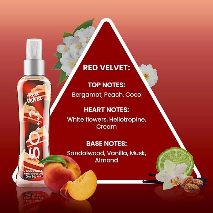 So…? Body Mist Set - Perfumes for Women - Vanilla Perfume, Red Velvet, Cherry Blossom - Scents Lasting 6 Hours - Fragrance Gifts for Women - 3 pcs