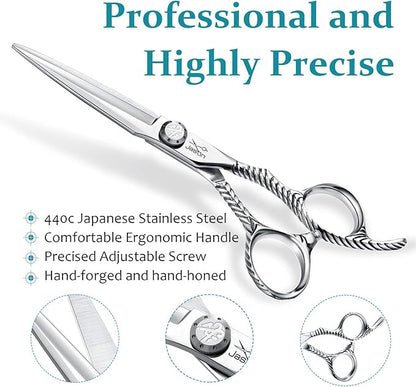 JASON Professional Hair Scissors Sword Blade Barber Scissor 6.0" Razor Edge Hair Cutting Shears Japanese Stainless Steel for Salon Home Kid Men Women