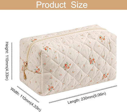 Makeup Bag Travel Cosmetic Bag for Women Girls, Zipper Make Up Pouch, Floral Flowers Toiletry Organizer Makeup, Portable Storage Cosmetic Travel Cloth Bag (Pink+White Small Flower)