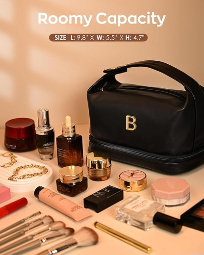 Young Women Gifts, Personalized Makeup Bag with Handle, Cool Gifts for Her Cosmetic Bag with Makeup Brush Organizer, PU Leather Travel Toiletry Bag, Gifts for Friends Female Mom