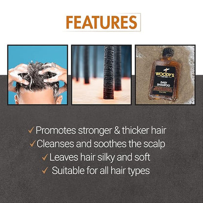 Woody's Men's Daily Shampoo - Nourishing Cleanser with Vitamin B5, Aloe Vera & Ginger, for All Hair Types, 12 Fl Oz