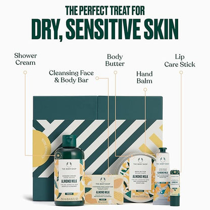 The Body Shop Almond Milk Gift Set - 5 Piece Set, Includes Shower Cream, Body Butter, Face & Body Bar, Hand Balm, Lip Care Stick, Vegan
