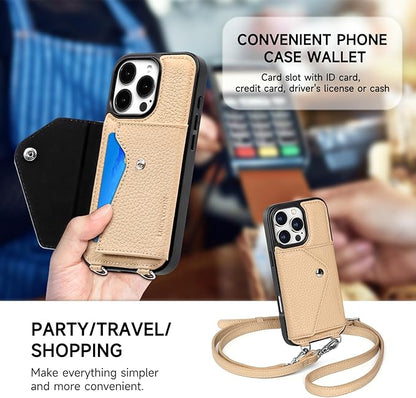 LUCKYCOIN Crossbody Wallet Phone Case for iPhone 16 Pro,100% Genuine Leather Wallet Phone Case with Expandable Flip Card Holder,Phone Purse for Women with Adjustable Removable Strap - Pebble Beige