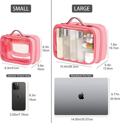 Veki Transparent Makeup Bag Travel Cosmetic Bags Case Waterproof Toiletries Bag Large Capacity Open Storage Bags Organizer With Zipper, Portable Make Up Organizer for Women and Girls