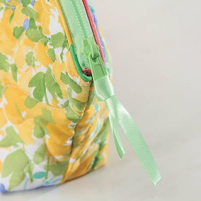 Cuddledown Quilted Cotton Cosmetic Bag | Zipper Closure | 100% Cotton Fabric | Durably Stitched | OEKO-TEX Certified | Large | 12" x 8" x 3" | Floral