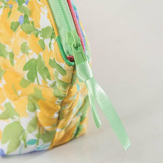 Cuddledown Quilted Cotton Cosmetic Bag | Zipper Closure | 100% Cotton Fabric | Durably Stitched | OEKO-TEX Certified | Small | 10" x 6" x 2" | Floral