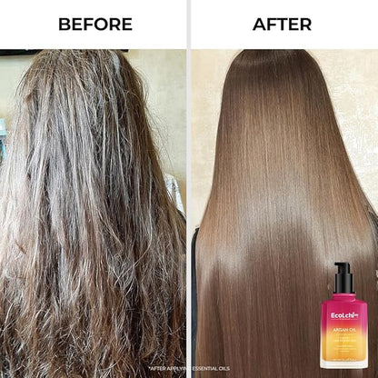 Ecolchi Argan Hair Oil Hair Serum Cold Pressed Weightless Vitamin E Argan Oil Hair Treatment for Dry Damaged Hair Body Skin 60ml