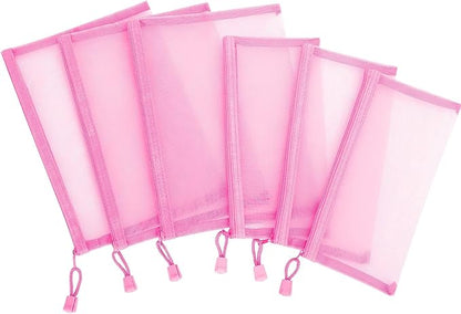12 Pieces Zipper Nylon Mesh Pouch, Mesh Cosmetic Bags Makeup Bags Pencil Case, Multipurpose Travel Bags for Cosmetic School Office Supplies and Travel Accessories (Pink, A5+B6) (WB06)