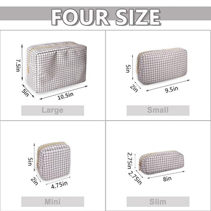 Small Pencil Case Makeup Bag for Purse, Cute Pencil Pouch Nylon Preppy Checkered Makeup Brush Bag with Zipper, Girls Portable Stationery Storage Case Small Pen Bag for Office School(Slim-Checkered)
