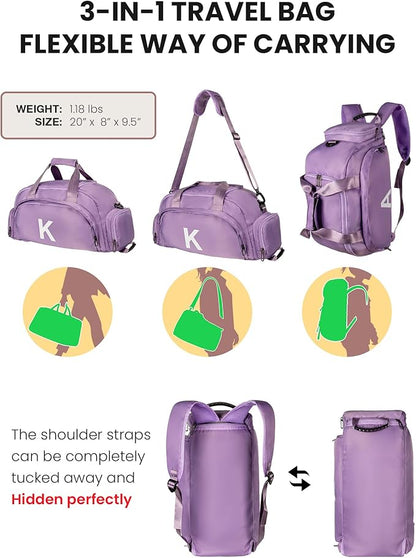 Birthday Gifts for 12 13 14 15 16 17 18 Year Old Girl, Initial Gym Bags with Shoe Compartment, Dance Bag for Girls, Monogram Kid Overnight Bags, Preppy Stuff (Letter K)