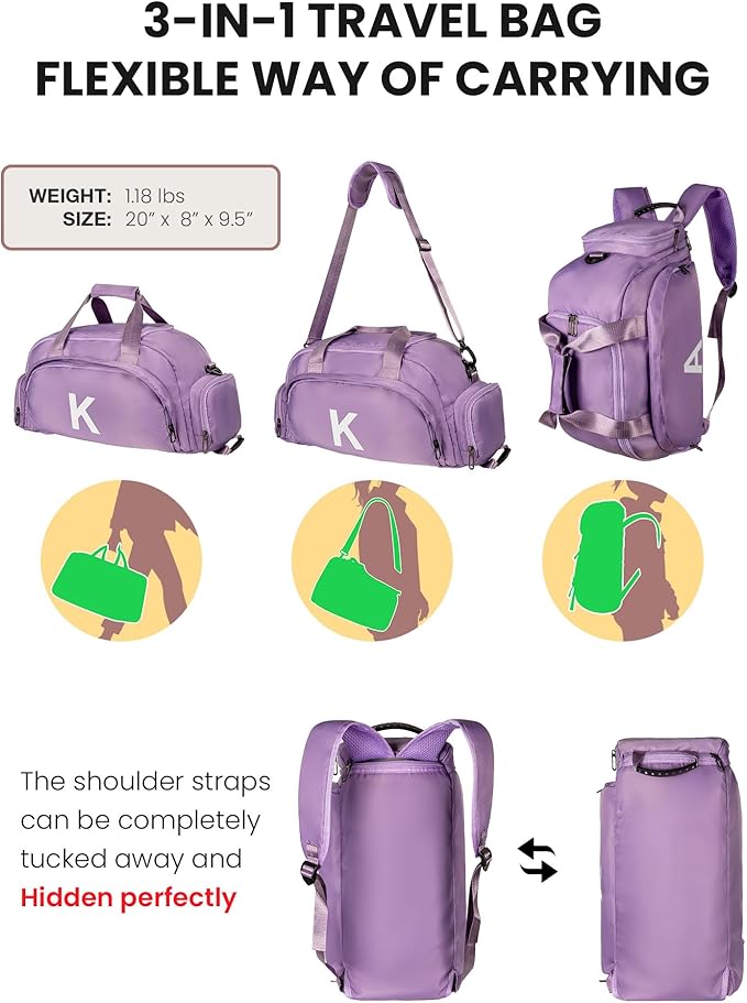 Daughter Niece Granddaughter Birthday Gifts, Initial Gym Bags with Shoe Compartment, Dance Bag for Girls, Monogram Kid Overnight Bags, Teen Girl Gift Trendy Stuff (Letter W)