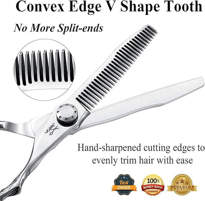 JASON 6" Thinning Hair Scissors 30-Tooth Scissor Barber Hair Cutting Scissor Stylist Salon Trimming Shears with Flower Engraved Offset Handle for Women Men