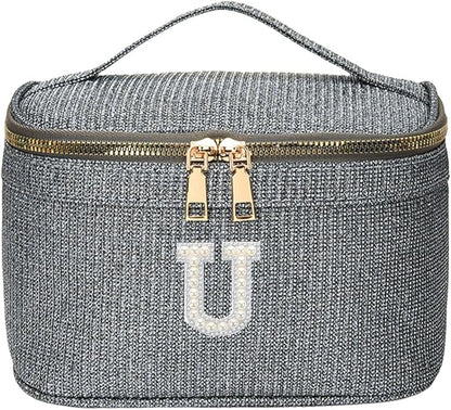 EURYNOME Makeup Bag with Custom Letter U, Water-Resistant Travel Organizer Pouch, (8.3x5.1x5.1 Inch) Cosmetic Case for Women