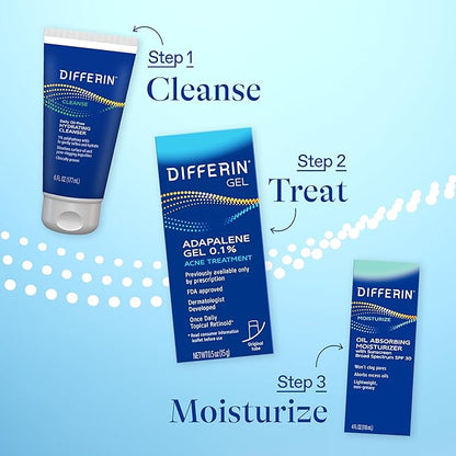 Differin Acne Treatment Gel, 30 Day Supply, Retinoid Treatment for Face with 0.1% Adapalene, Gentle Skin Care for Acne Prone Sensitive Skin, 15g Tube (Packaging May Vary)