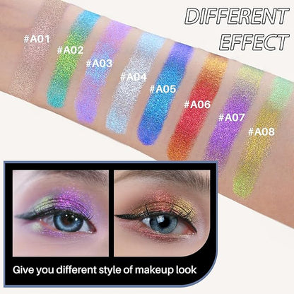 CHARMACY Duochrome Glitter Eyeshadow Stick, Chameleon Metallic Shimmer Smoky Eye Shadow, Long-Lasting Water-Resistant Formula, High Pigmented, Built-in Smudger #07