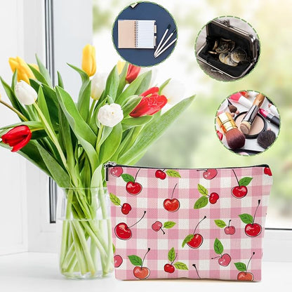 Secret Santa Gifts Cherry Makeup Bag Coquette Aesthetic Cosmetic Bag Cherry Gifts for Women Girls Friend Daughter Cherry Themed Gifts Travel Organizer Zipper Pouch Graduation Birthday Friendship Gifts