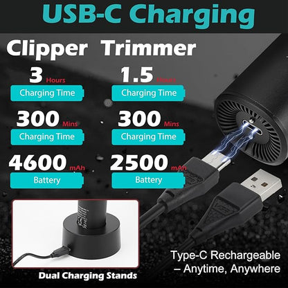 VGR 001 & 977 Professional Hair Clippers for Men, Cordless Barber Clippers and Zero Gap Trimmers Set, DLC Coating Blade Hair Cutting Kit with LED Display, USB Rechargeable Barber Set(Black)