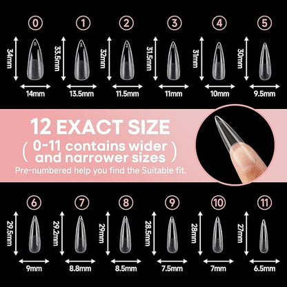 UNA GELLA Stiletto Gel Nail Tips Long: Full Cover 312pcs Half Matte Halloween Stiletto Gel Tips Press On Nails for Faster Gelly Nail Extension, Clear False Fake Acrylic Nails 12 Sizes for Her