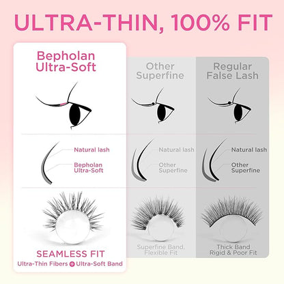 BEPHOLAN Ultra-thin False Eyelashes 10 Pairs Eyelash Pack False Lashes Natural look Lash Strips Lightweight Lashes with Soft Clear Band(CCS115)