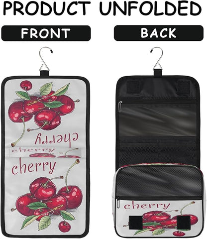 Travel Toiletry Bag for Women & Men Modern Fruit Cherry Hanging Cosmetic Organizer Portable Waterproof Makeup Case Make Up Bag with Compartments Travel Essentials for Bathroom Shower