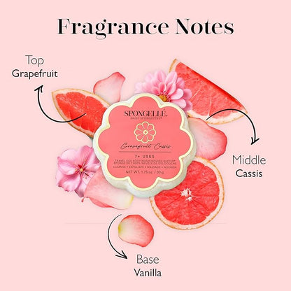 Spongelle Grapefruit Cassis Spongette Loofah Body Scrubber | Bath & Shower Loofah for Women | Body Scrubber Exfoliator with Body Wash Infused Sponge | 5+ uses | Zesty Grapefruit, Cassis & Vanilla
