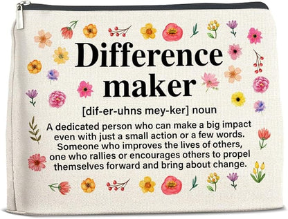 Difference Maker Gifts Makeup Bag, Thank You Appreciation Gifts for Women Teacher Boss Leader Coworker, Difference Maker Definition Zipper Makeup Pouch