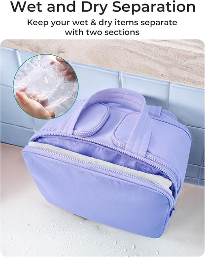 BAGSMART Travel Toiletry Bag, Lightweight Large Wide-open Travel Bag for Women, Puffy Cosmetic Makeup Bag Organizer with Handle for Accessories,Essentials, Toiletries, Purple