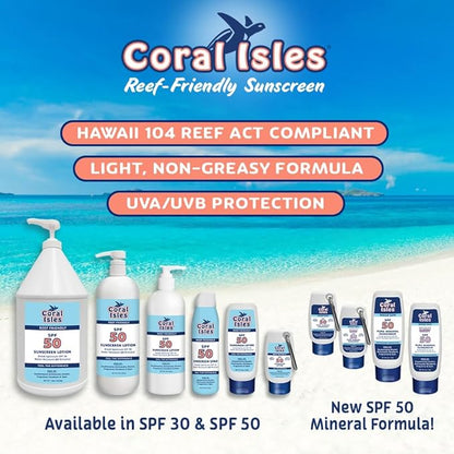 Coral Isles by Rocky Mountain Sunscreen | SPF 50 KIDS Lotion | Broad Spectrum UVA/UVB Protection | Hawaii Reef-Safe Act Compliant | Oxybenzone & Octinoxate Free | Water Resistant 80 Min. | 16 Fl Oz