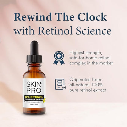 SkinPro Retinol Serum for Face - Anti Aging Face Serum for Dark Spots, Fine Lines and Wrinkles, 3% Retinol Complex Skin Renewing and Resurfacing Night with Hyaluronic Acid - 30 ml