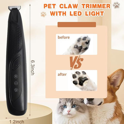 Professional Dog & Cat Trimmer - Quiet Electric Pet Grooming Kit for Ears/Eyes/Paws with LED Light - Cordless Battery-Powered Fur & Nail Clipper for Small/Large Breeds (Black)