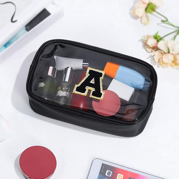 YOOLIFE Travel Toiletry Bag for Women, Black Clear Makeup Organizer, Cute Cosmetic Bags for Skincare, Birthday Gifts for Teacher Mother Girlfriend Initial H