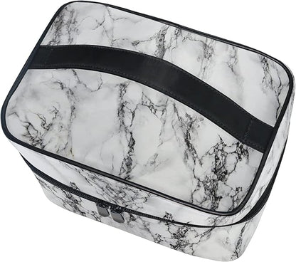 Makeup Bag, White Marble Travel Makeup Organizer Bag Cosmetic Cases Toiletry Bags for Girl Women Ladies