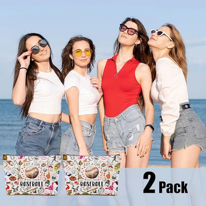 2pcs Baseball Gifts Makeup Bag, Baseballs Coach Cosmetic Bag Christmas Birthday Gifts for Women Female Coach Girls Sister BFF, Baseball Stuff Travel Toiletry Bags