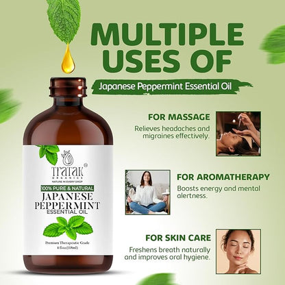 Peppermint Essential Oil - 100% Pure and Natural Oil with Premium Glass Dropper - Undiluted Essential Oil for Aromatherapy, Diffuser, Hair Care, Skin Massage and DIY's | 4 fl oz (Pack of 2)