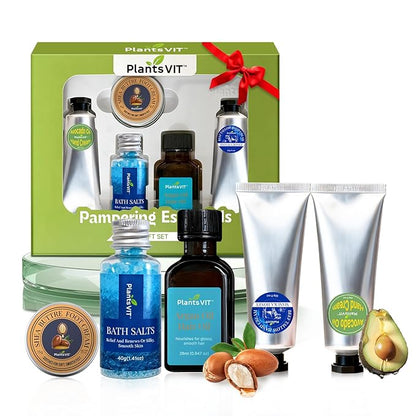 Pampering Gift for Women - Self Care Christmas Gifts Set, 5 Travel Size Essentials, Moroccan Argan Oil, Beef Tallow, Avocado Oil, Shea Butter, Bath Salt, Hair & Hand Repair, Foot Cream