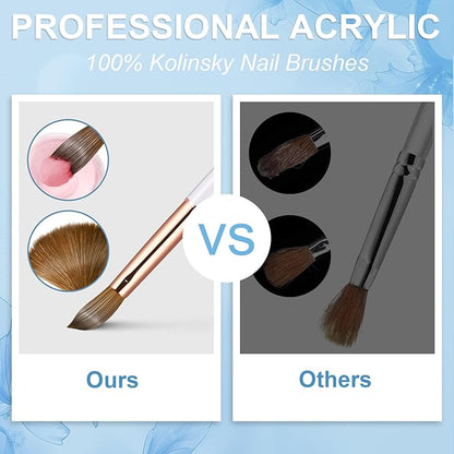 Acrylic Nail Brush Size 8, 100% Real Kolinsky Art Nail Brush for Acrylic Powder Application, Handmade Women Manicure Nail Extension Tool for Professional DIY Home Salon and Beginners