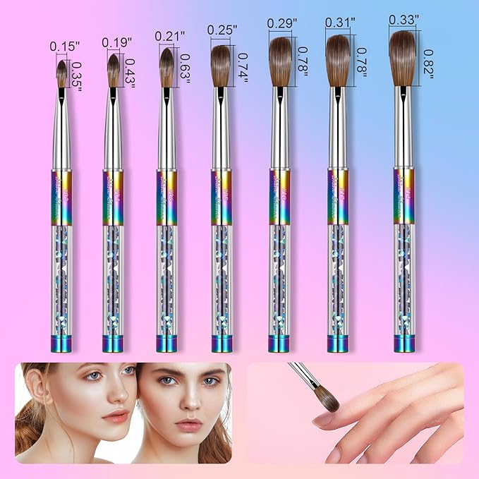 Acrylic Nail Brush Size 8, 100% Real Kolinsky Art Nail Brush for Acrylic Powder Application, Handmade Women Manicure Nail Extension Tool for Professional DIY Home Salon and Beginners