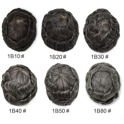 FACE MIRACLE Lace Front Mens Toupee Human Hair System Swiss Lace Center Toupee for Men Thin Skin PU Around Hair Replacement System V-Looped Mens Hair Wig Units 6"X9" 1B# OFF BLACK