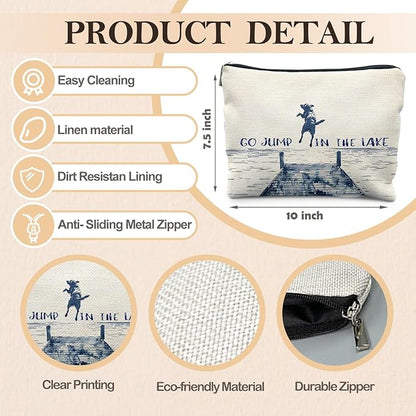 Funny Dog Makeup Bag, Dog Mom Lovers Gifts Cosmetic Bags for Women, Gifts for Lake Lovers, Go Jump in the Lake Funny Dogs Zipper Makeup Pouch