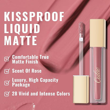 Oulac Matte Mauve Pink Lipstick for Women, Nude Pink Long Lasting Lipstick Waterproof Lip Stain, No Transfer, Creamy High Pigmented Formula with Rose Oil, Vegan & Cruelty-Free M26