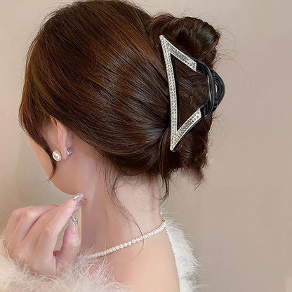 SINIDE Rhinestone Hair Clips, Triangle Crystal Claw Clips Nonslip Acrylic Metal Jaw Clip for Thick Long Hair, Fashion Elegant Clamps Accessories for Women Strong Hold Barrette for Styling (2 Pack)