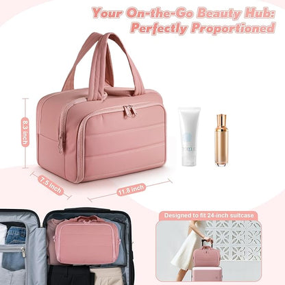 Travel Toiletry Bag:  Large Capacity, 4 Compartments, Wet/Dry Separation, Ultra-Soft Lightweight Fabric & Anti-Spill Design for Travel,Gym,Gift(11.8" L) (Raspberry Pink)