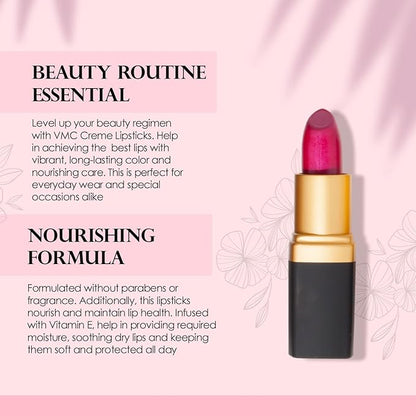 Vera Moore Creme Lipstick, Long Lasting, Lightweight, Moisturizing Opaque Color with Staying Power, Fragrance, and Paraben Free Cosmetics Soft Lipstick (Fuchsia)