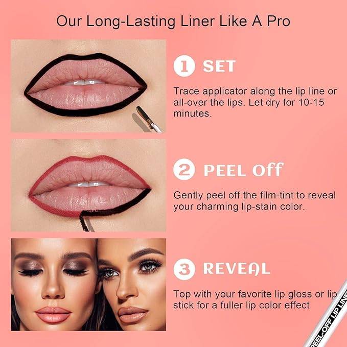 Lip Stain - Peel Off Lip Liner, Long Lasting Lip Liner with Matte Finish, Waterproof & Transfer Proof Lip Gloss, Non-Stick Cup & Highly Pigmented Color, Easy to Use for All Skin Types (Rose)