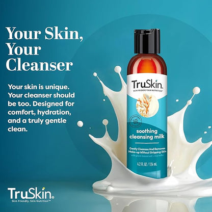 TruSkin Soothing Cleansing Milk - Gentle Facial Cleanser with Rice & Oat Milk, Hyaluronic Acid - Removes Make-Up Without Stripping Sensitive Skin