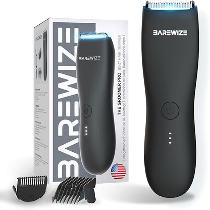 Body Hair & Pubic Hair Trimmer for Men | Waterproof, USB-C Rechargeable, LED Light, Replaceable Ceramic Blade, Electric Ball Shavers, Manscape Kit, Mens Personal Groomer (Black)