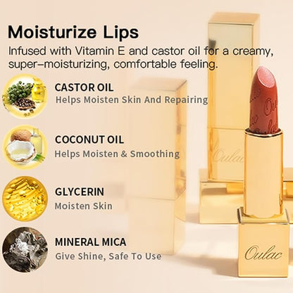 Oulac Nude Matte Lipstick with Glow Metallic Finish - Vegan Lipstick for Women, Creamy Texture, Hydrating Clean Beauty Formula, High-End Magnetic Hook Design, GM10 Chicness