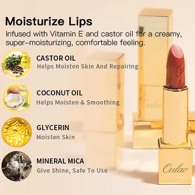 Oulac Matte Plummy Red Lipstick with Glow Metallic Finish - Vegan Lipstick for Women, Creamy Texture, Hydrating Clean Beauty Formula, High-End Magnetic Hook Design, GM13 Daring